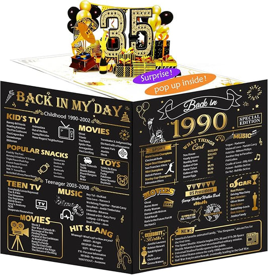 35th Birthday Card for Men Women, 3D Pop Up 35th Birthday Gifts Cards for Him Her, Back In 1990 Funny 35 Year Old Birthday Decorations