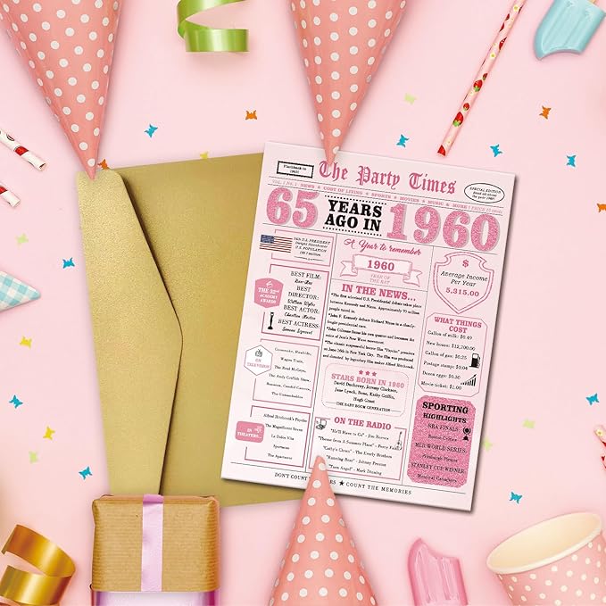 65th Birthday Gifts for Women，65th Birthday Decorations for Women，65 Bday Card，65 Year Old Bday Gifts for Mom Grandma Wife Sister Family Friends