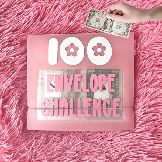 HIPPITO 7.9''x7.9'' Mini 100 Envelopes Money Saving Binder, Storage Saving Budget Book for 100 Envelopes Money Saving Challenge Kit, Gift as a Challenge Book for Lovers to Save $5,050