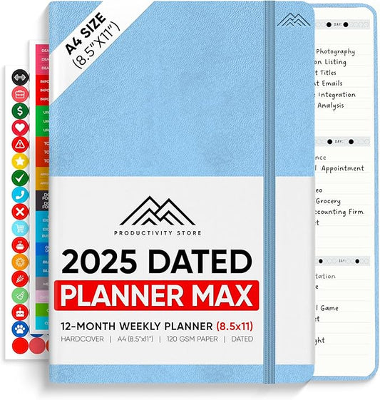 PRODUCTIVITY STORE Pro Max - Dated, 2025 Planner, 8.5" x 11" - The #1 Productivity Planner to Achieve Your 2025 Goals - Planner 2025-2026 - Blue - A4
