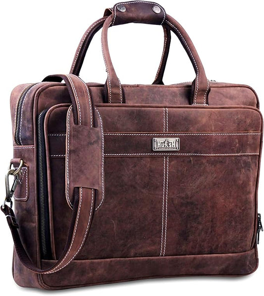 18 Inch Leather Laptop Bag for Computer Bag for Men– Supple Genuine Leather Briefcases for Men W/Padded Laptop Case Leather