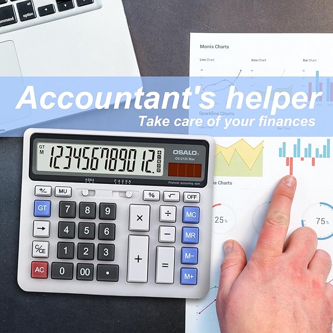 Desktop Calculator, Extra Large LCD Display Computer Button 12 Digits Accounting Calculator (OS-2135 Pro-2Pcs)