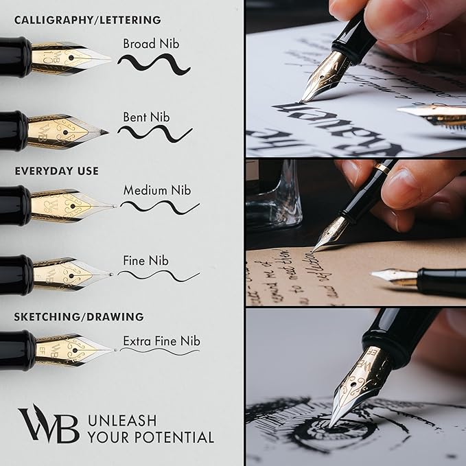 Wordsworth & Black Fountain Pen Set, Medium Nib, Includes 24 Ink Cartridges and Ink Refill Converter, Journaling, Calligraphy,[Turquoise Gold]