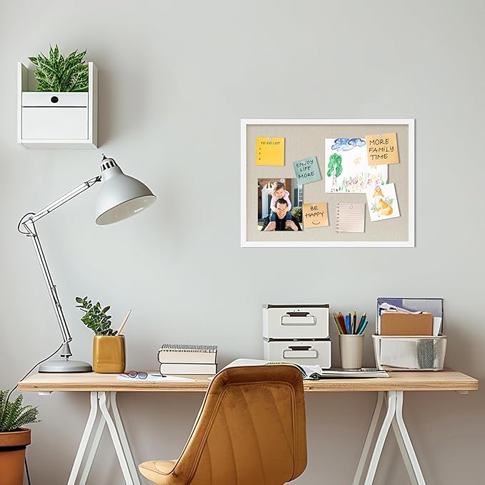 Cork Board with Linen White,Bulletin Board 23"x17" Hanging Corkboards for Office Home School Message Board or Vision Board Decoration.
