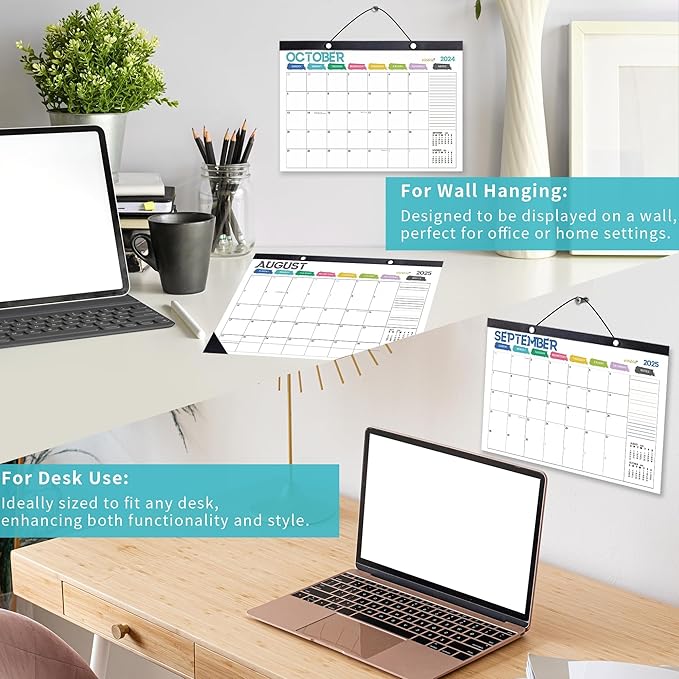 Desk Calendar 2025 Wall Calendars, December 2024 - December 2025 Monthly Planner Paper Office Desktop 17"X 12", 14-Months, Planning and Organizing Home, School, Office, Holiday, Vacation