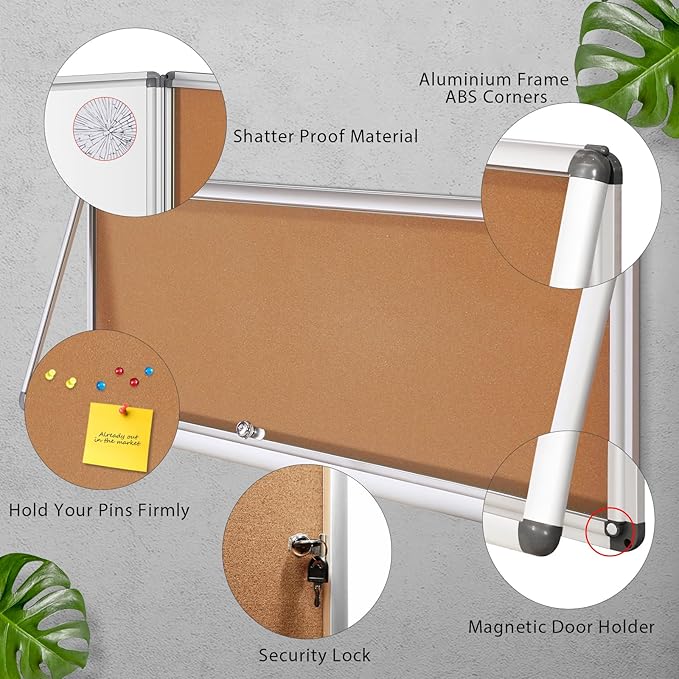 SWANCROWN Locking Bulletin Board Tamper-Proof Notice Board Cork Display Case Wall-Mounted for K12 Office Dentists, 38x14 inch