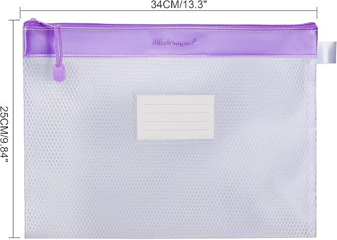 Zipper Pouch, Wisdompro 4 Packs Durable Letter Size Waterproof Mesh File Bag, Document Organizer - Blue/Purple