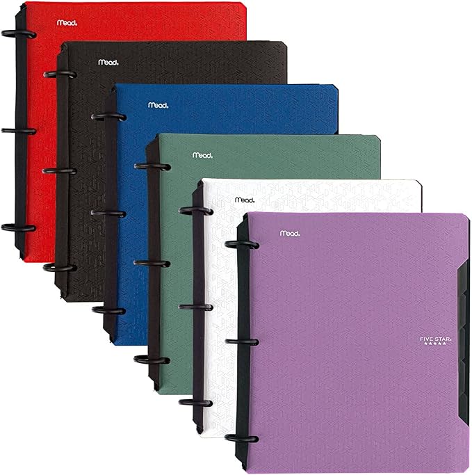Five Star Flex Refillable Notebook + Study App, College Ruled Paper, 1 Inch TechLock Rings, Pockets, Tabs and Dividers, 200 Sheet Capacity, Color Will Vary (29328)