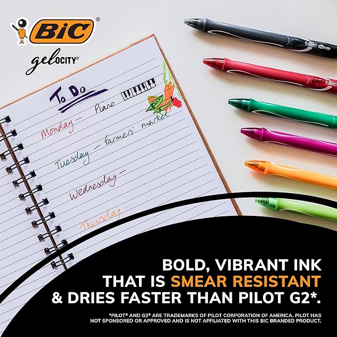 BIC Gelocity Quick Dry Assorted Colors Gel Pens, Medium Point (0.7mm), 4-Count Pack, Retractable Gel Pens With Comfortable Full Grip (Pack of 2)