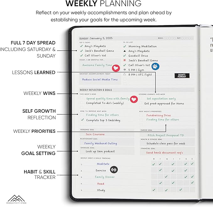 PRODUCTIVITY STORE Pro Max - Undated, 2025 Planner, 8.5" x 11" - The #1 Productivity Planner to Achieve Your 2025 Goals - Planner 2025-2026 - Black - A4