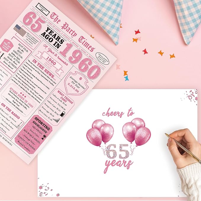 65th Birthday Gifts for Women，65th Birthday Decorations for Women，65 Bday Card，65 Year Old Bday Gifts for Mom Grandma Wife Sister Family Friends
