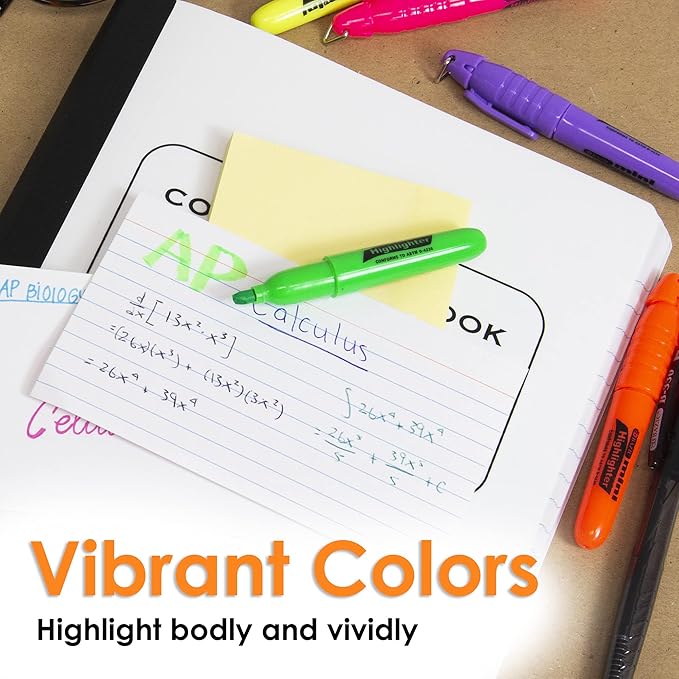 BAZIC Mini Highlighter Pen Assorted Color, Chisel Tip Broad Fine Line Highlighters, Unscented Highlighting Coloring for School Office (5/Pack), 2-Packs