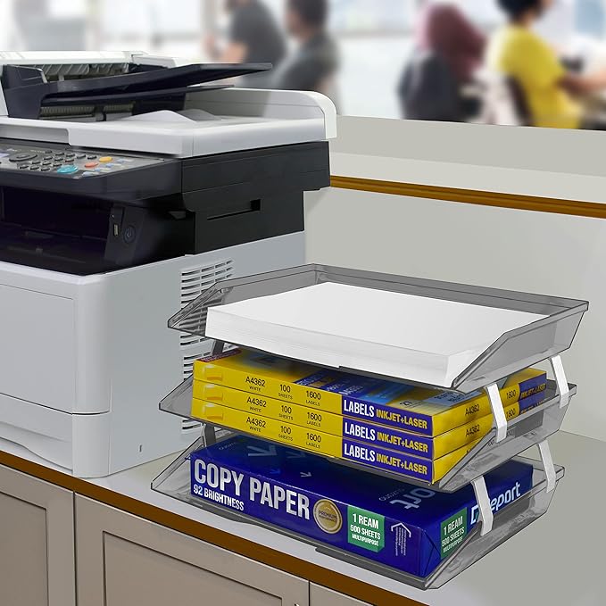 Acrimet 3 Tier Side Load Letter Tray Facility, Desktop File Organizer, A4 Letter Size Paper Organizer, Minimalist Storage Solution Paper Tray for Office, Home, Classroom (Plastic, Clear Smoke Color)