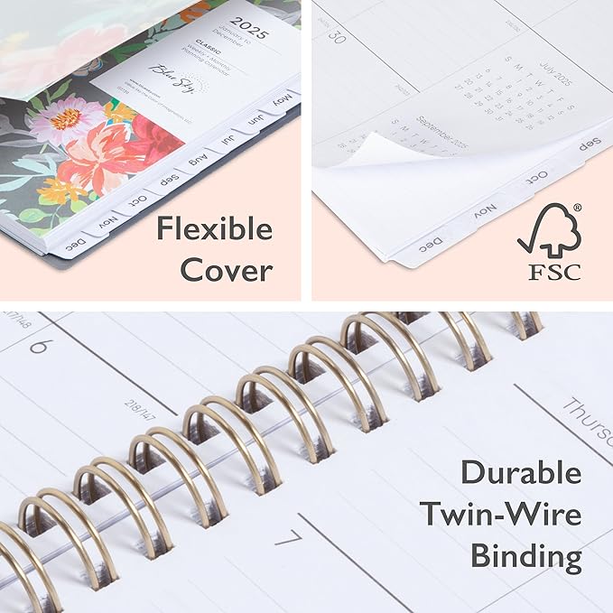 Blue Sky 2025 Weekly and Monthly Planner Calendar, January 2025 - December 2025, 5" x 8", Flexible Frosted Cover, Laminated Tabs, Durable Wirebound, Sophie