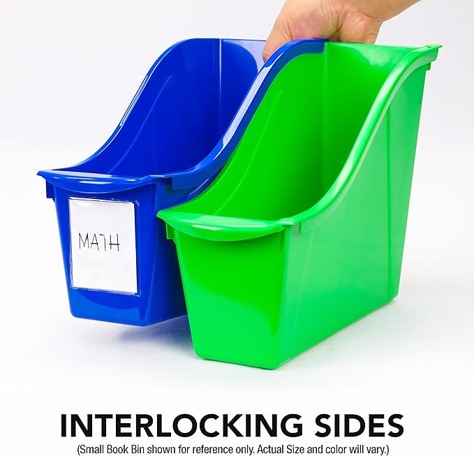 Storex Small Book Bin, Linking Storage Bin, Dry Erase Surface, 11.75" x 8.5" x 4.5" STEM Turquoise (Pack of 6)