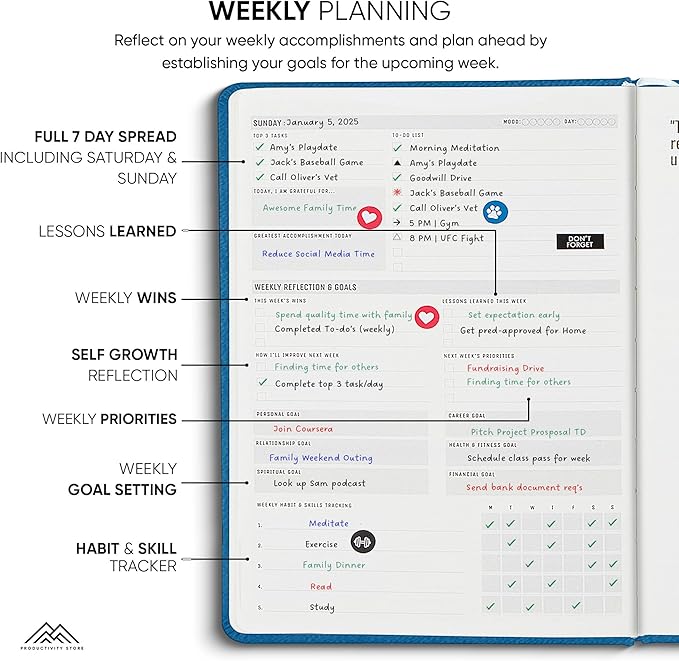 PRODUCTIVITY STORE Pro Max - Undated, 2025 Planner, 8.5" x 11" - The #1 Productivity Planner to Achieve Your 2025 Goals - Planner 2025-2026 - Navy - A4