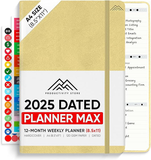 PRODUCTIVITY STORE Pro Max - Dated, 2025 Planner, 8.5" x 11" - The #1 Productivity Planner to Achieve Your 2025 Goals - Planner 2025-2026 - Crem - A4