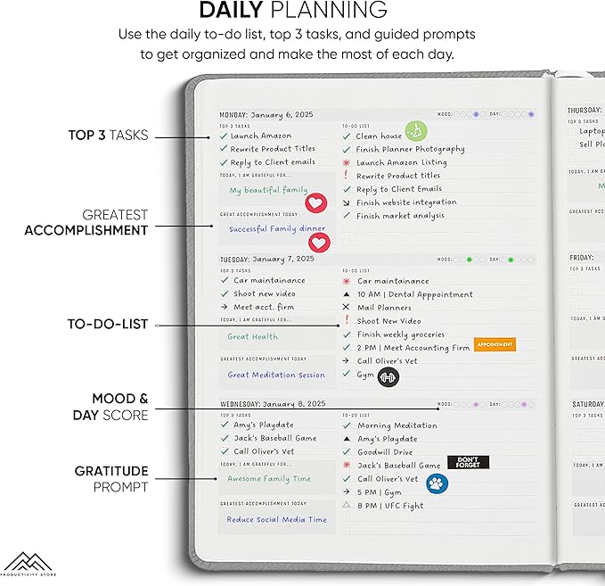 PRODUCTIVITY STORE Pro Max - Undated, 2025 Planner, 8.5" x 11" - The #1 Productivity Planner to Achieve Your 2025 Goals - Planner 2025-2026 - Grey - A4