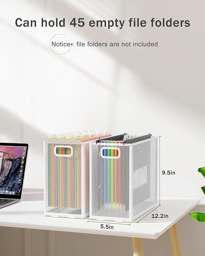 Oterri Hanging File Organizer, Metal File Organizer, Portable Desktop File Organizer for Letter Size Folder, Mesh Hanging File Crate for Office,Folders Not Included(Pure White-Large,1 Pack)