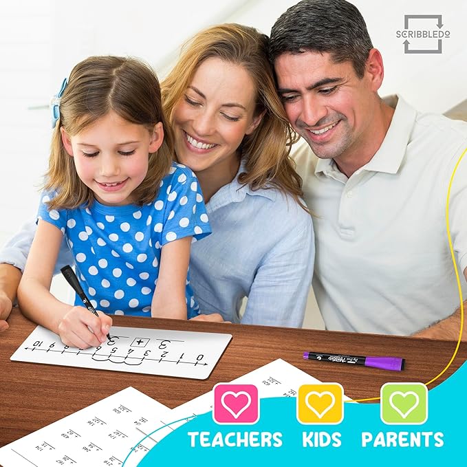 SCRIBBLEDO 10 Pack Dry Erase Number Line White Boards 4x12 Inch Lapboard Double Sided Whiteboard Numbers 1 Thru 10 and 20 I Math White Board for Kids Students Classroom Addition Subtraction Division