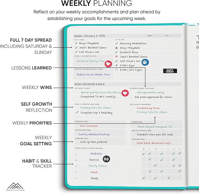 PRODUCTIVITY STORE Pro Max - Undated, 2025 Planner, 8.5" x 11" - The #1 Productivity Planner to Achieve Your 2025 Goals - Planner 2025-2026 - Teal - A4