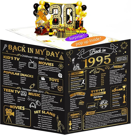 30th Birthday Card for Men Women, 3D Pop Up 30th Birthday Gifts Cards for Him Her, Back In 1995 Funny 30 Year Old Birthday Decorations
