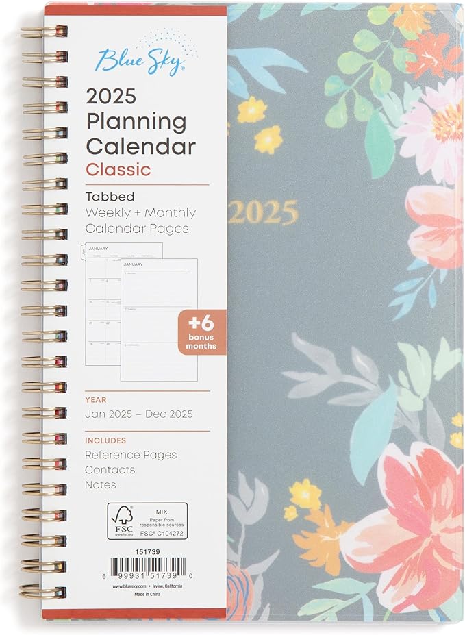 Blue Sky 2025 Weekly and Monthly Planner Calendar, January 2025 - December 2025, 5" x 8", Flexible Frosted Cover, Laminated Tabs, Durable Wirebound, Sophie