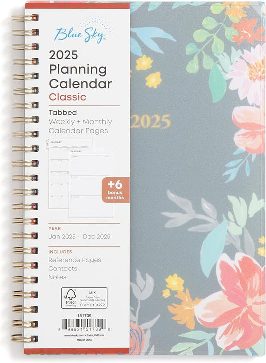 Blue Sky 2025 Weekly and Monthly Planner Calendar, January 2025 - December 2025, 5" x 8", Flexible Frosted Cover, Laminated Tabs, Durable Wirebound, Sophie