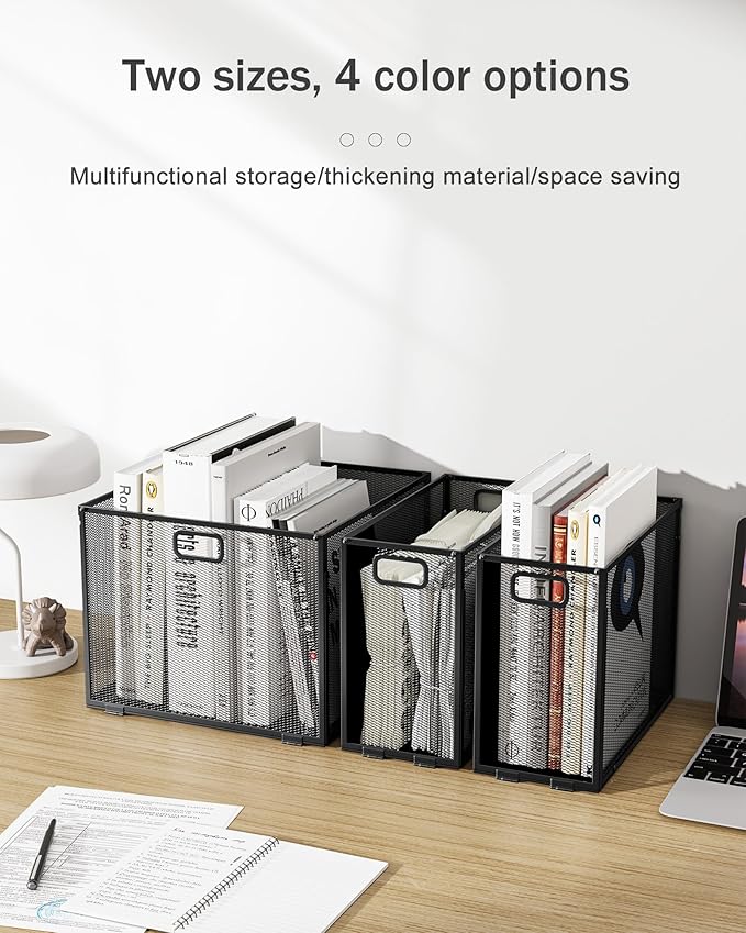 Oterri Hanging File Organizer, Metal File Organizer, Portable Desktop File Organizer for Letter Size Folder, Mesh Hanging File Crate for Office,Folders Not Included(Cool Black-Large,2 Pack)