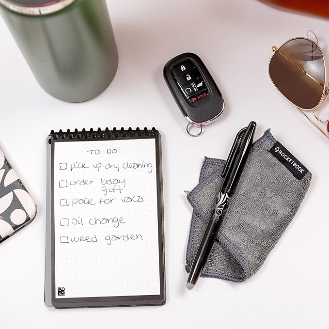 Rocketbook Mini Reusable Smart Notepad, Pocket Size Notebook 3.5x5.5, Gray - Dotted Pages, App-Connected, Erasable, Ideal for On-The-Go List Taking & Quick Notes Anywhere