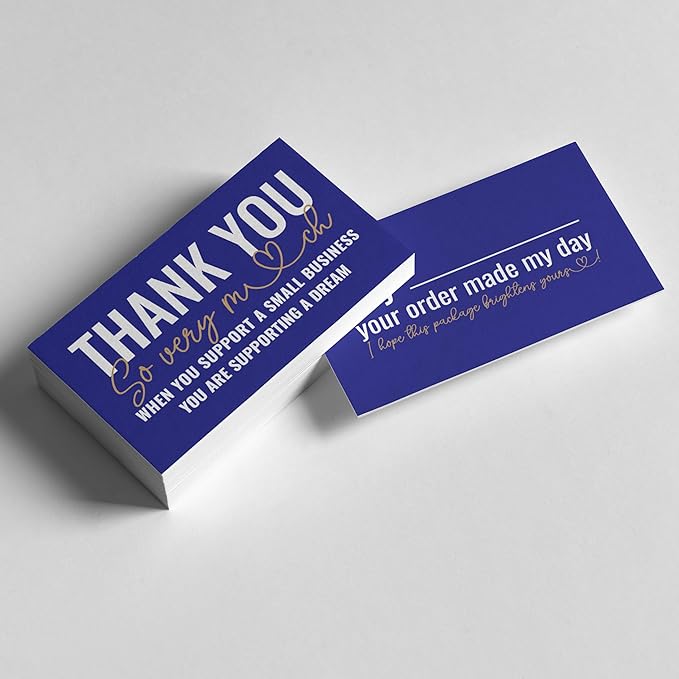 ITZAMNA Thank you for supporting small business cards Customer appreciation note cards Pink Script with Heart Pack of 100 Blue