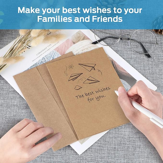 Blank Cards and Envelopes 100 Pack, Ohuhu 5 x 7 Heavyweight Kraft Paper Folded Cardstock and A7 Envelopes for DIY Greeting Cards, Wedding, Birthday, Invitations, Shower, Thank You Cards & All Occasion