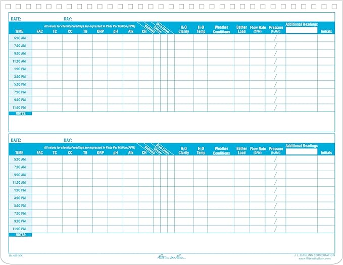 Rite in the Rain Weatherproof Side Spiral Notebook, 8.5" x 11", Yellow Cover, Commerical Pool & Spa Maintenance Log (No. 425-MX)