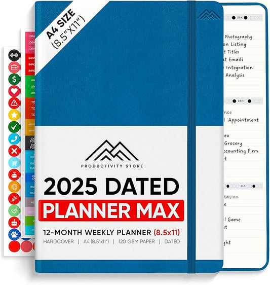 PRODUCTIVITY STORE Pro Max - Dated, 2025 Planner, 8.5" x 11" - The #1 Productivity Planner to Achieve Your 2025 Goals - Planner 2025-2026 - Navy - A4