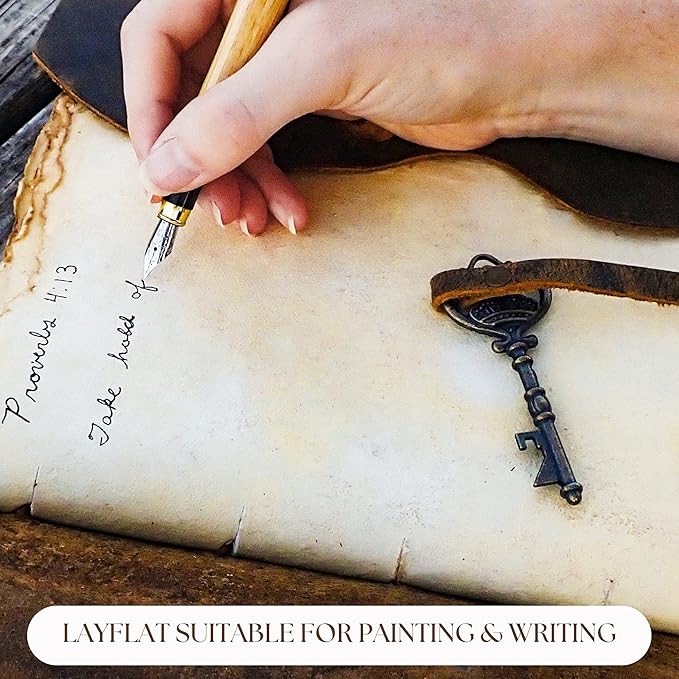 LEATHER VILLAGE Vintage Leather Journal – 200 Handmade Vintage Deckle Edge Paper – Leather bound Journal For Women Men – Vintage Key Closure - Book of Shadows - Green - 13X8 inches