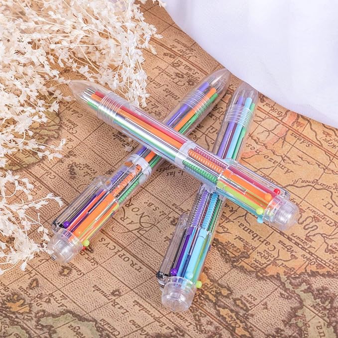 EEOYU 15 Pack Multicolor Pens 0.5mm 6-in-1 Retractable Ballpoint Pens 6 Colors Transparent Barrel Ballpoint Pen for Office School Supplies Students Children Gift