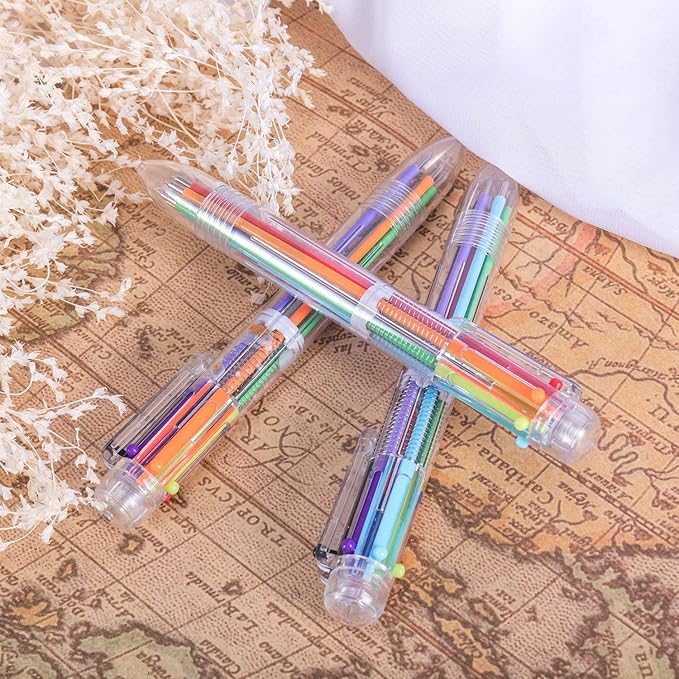 EEOYU 23 Pack Multicolor Pens 0.5mm 6-in-1 Retractable Ballpoint Pens 6 Colors Transparent Barrel Ballpoint Pen for Office School Supplies Students Children Gift