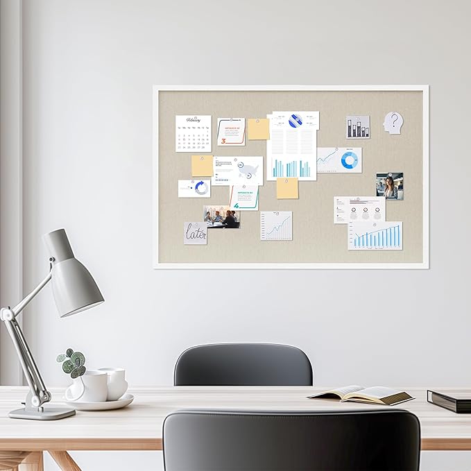 Cork Board with Linen White,Bulletin Board 36"x24" Hanging Corkboards for Office Home School Message Board or Vision Board Decoration.