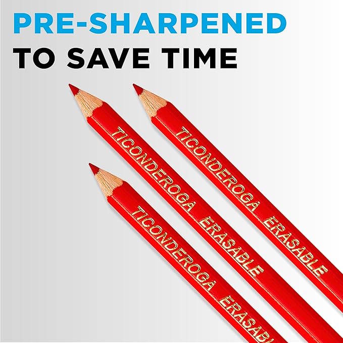 Ticonderoga® Erasable Checking Pencils, Presharpened, Carmine Red, Pack Of 12