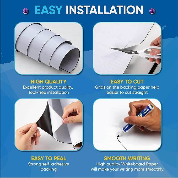 Magnetic Whiteboard Sticker - Adhesive Backing 18'' x 12'' Dry Erase Board for Wall Whiteboard Contact Paper for Kids Office Home Include Marker Magnet Eraser