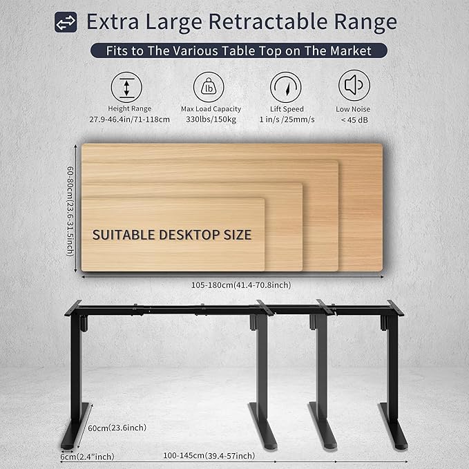 Standing Desk Frame, Electric Stand up Desk Frame Height Adjustable Table Legs Sit Stand Desk Frame, Dual Motor Ergonomic Standing Desk Base Workstation, Frame Only, Black