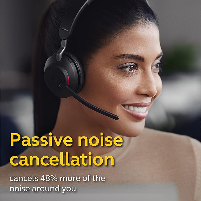 Jabra Evolve2 65 UC Wireless Headset with Link380c, Mono, Black – Wireless Bluetooth Headset for Calls and Music, 37 Hours of Battery Life, Passive Noise Cancelling Headphones