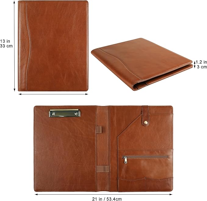 Genuine Leather Portfolio for Lefty, Leather Clipboard Custom Portfolio, Personalized Leather Binder, Legal Pad Portfolio Organizer Christmas Gift for His/Her (Clipboard, Oil Brown-Custom)