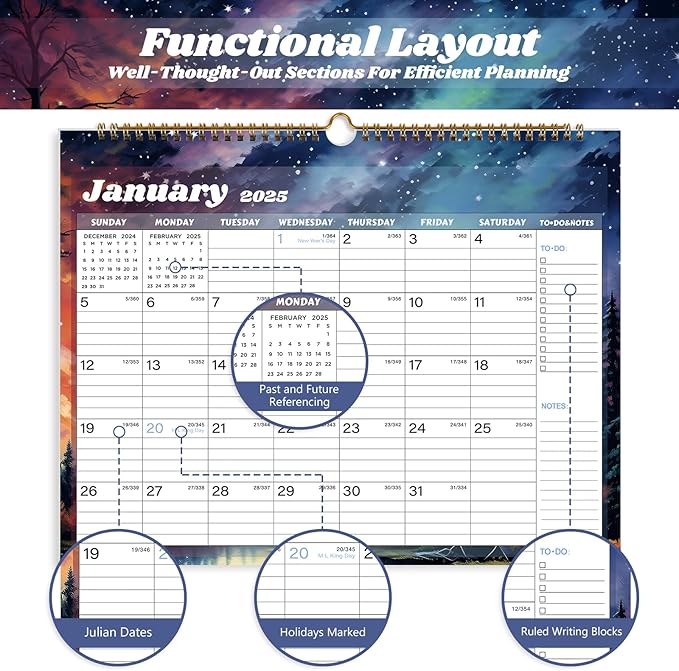 2025 Calendar, Calendar 2024-2025, 18 Months Wall Calendar July 2024 to Dec 2025 Calendar with Julian Dates, 14.8" X 11.5" (Starry Sky)