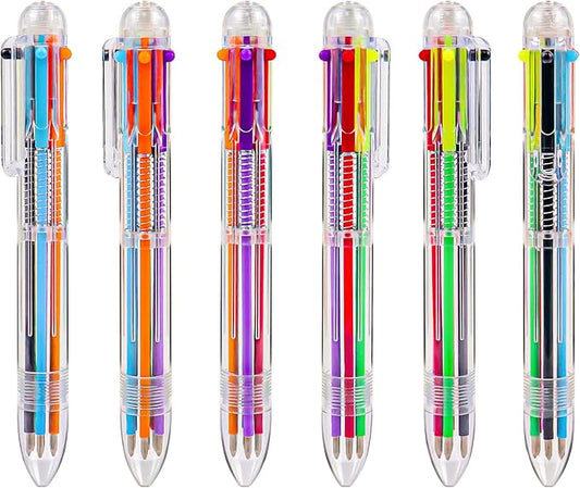 IHPUKIDI 24 Pack 0.5mm 6-in-1 Multicolor Ballpoint Pen, 6 Color Transparent Barrel Retractable Ballpoint Pens for Office School Supplies Students Gift