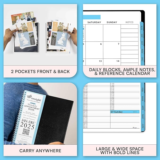 2025 Appointment Book & Planner- Ensight 8.5 x 11 inches, Large Tabbed Daily Hourly Weekly Planner, Calendar & Schedule Book 15-Minute time Slots, Business & Personal Planner Jan 2025- Dec 2025- Blue
