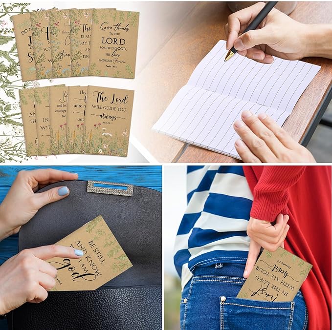 Ctosree 100 Pcs Bible Verse Inspirational Notebook Christian Notepad Bulk Kraft Prayer Journal for Women Scripture Flower Pocket Notebook for Church School Classroom Supplies 3.15 x 5 Inches