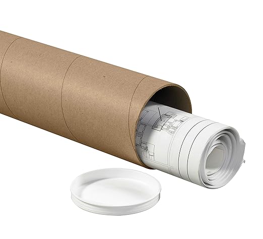BOX USA BP4026K Mailing Tubes with Caps, 4" x 26", Kraft (Pack of 15)