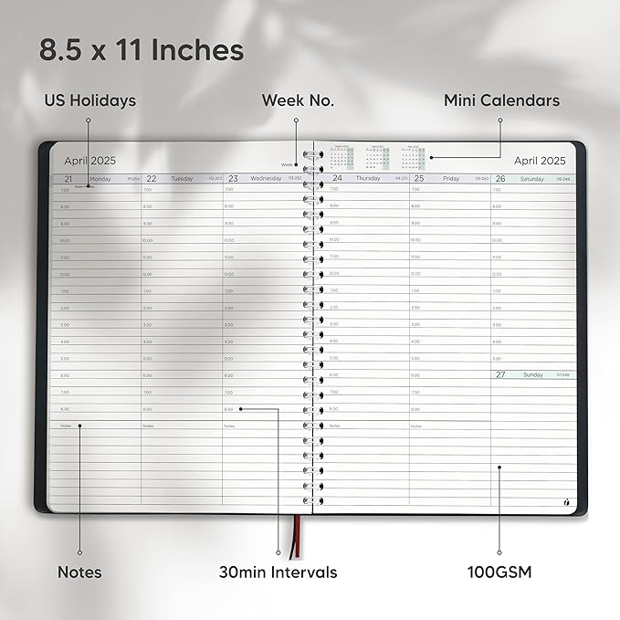 2025 Planner Weekly and Monthly – Hourly Appointment Book 2025 – Softcover, Twin-Wire Binding – Teacher Planner, Simple Design for Productivity – 8.5 x 11