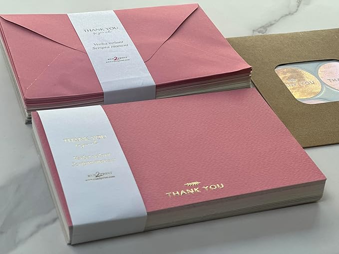 RUN2PRINT Thank You Cards with Envelopes and Stickers, Pack of 36
